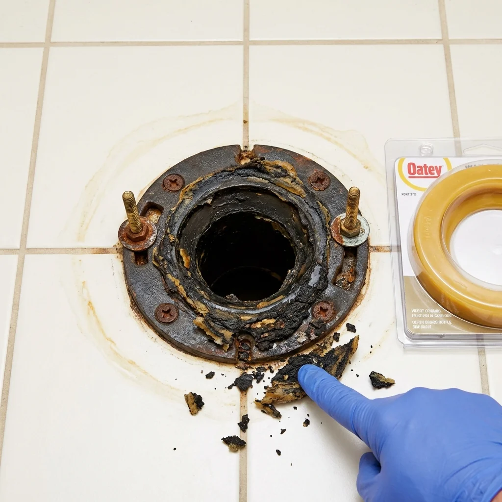Failed wax ring showing water seepage at the base of a toilet in a San Fernando, CA home