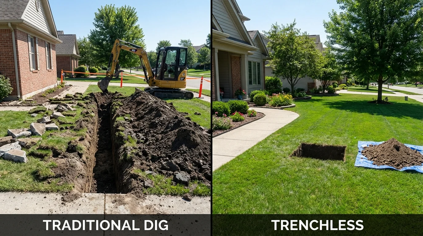 Trenchless sewer repair with minimal yard damage versus traditional excavation in San Fernando, CA